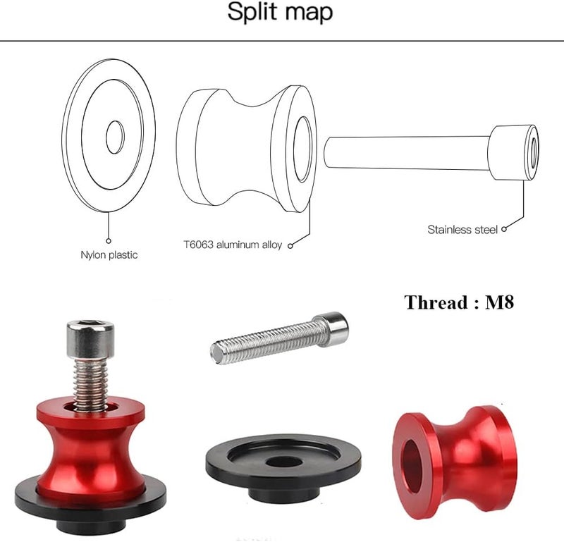 FREAXLL 2pcs M8*1.5 Motorcycle Swing Arm Sliders Spools For H-onda CBR150 CBR100f CBR1000rr CBR1100xx CBR125 CBR250 CBR400rr CBR400f CBR450sr CBR600rr CBR600f CBR900rr CBR954rr (Red) - Image 4